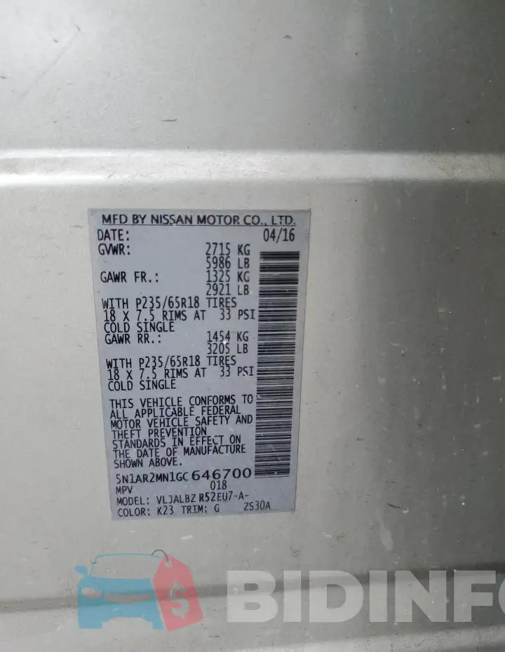5N1AR2MN1GC646700 Photo# 13