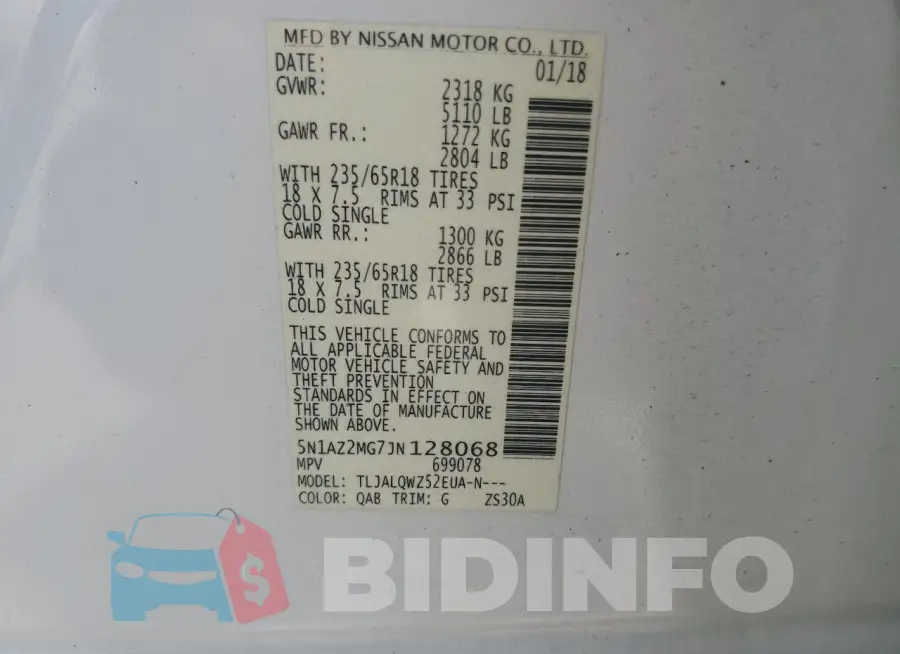 5N1AZ2MG7JN128068 Photo# 12