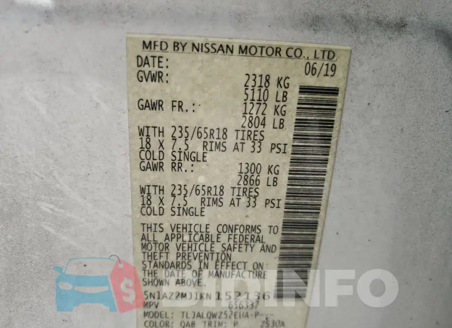 5N1AZ2MJ1KN152136 Photo# 13