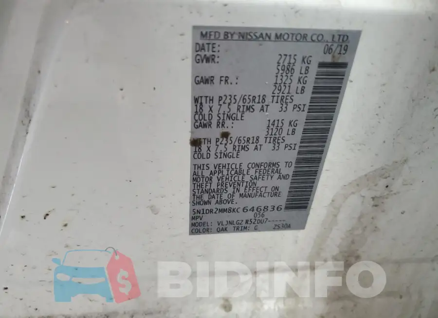 5N1DR2MM8KC646836 Photo# 14