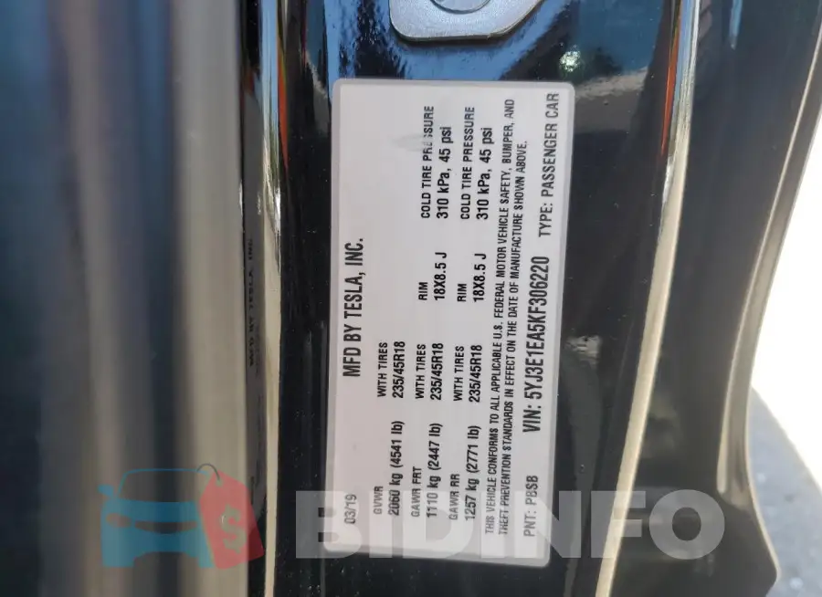5YJ3E1EA5KF306220 Photo# 13
