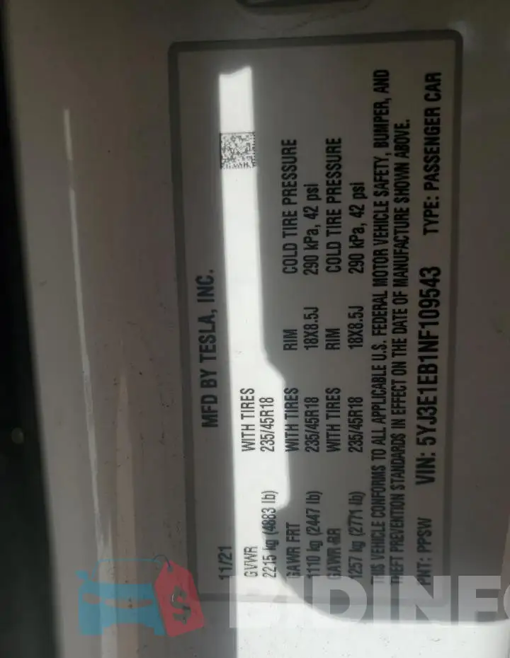 5YJ3E1EB1NF109543 Photo# 13