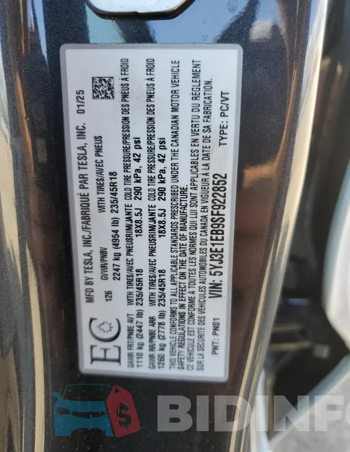 5YJ3E1EB9SF922852 Photo# 12