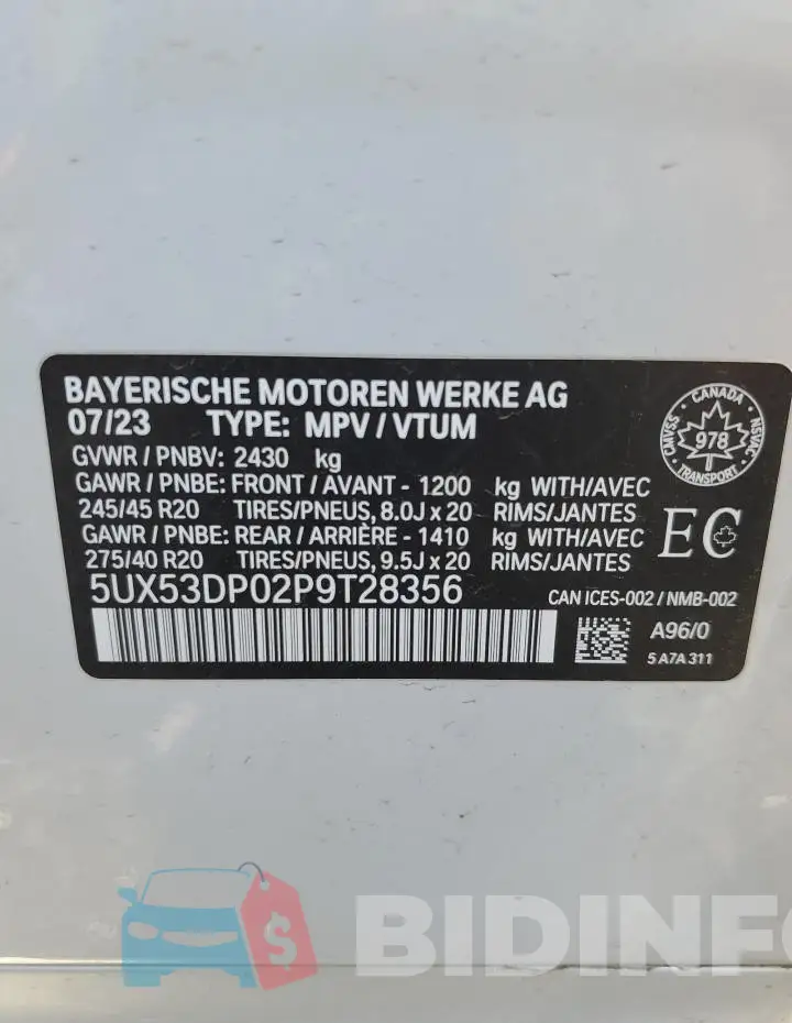 5UX53DP02P9T28356 Photo# 14