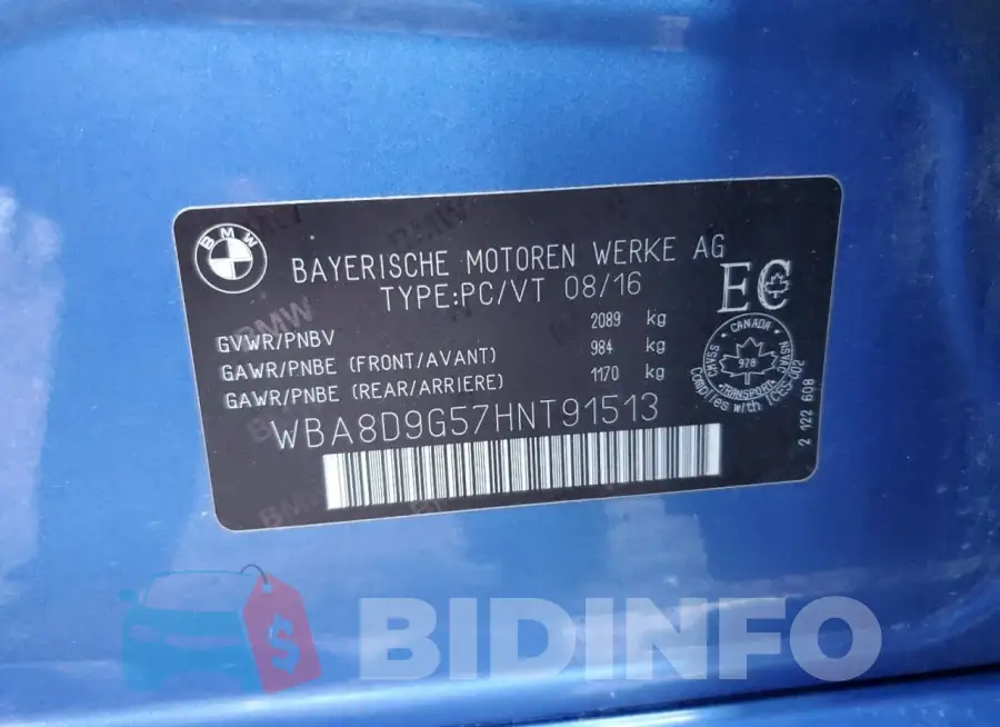 WBA8D9G57HNT91513 Photo# 12