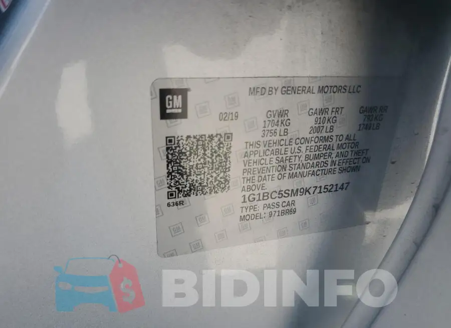 1G1BC5SM9K7152147 Photo# 12