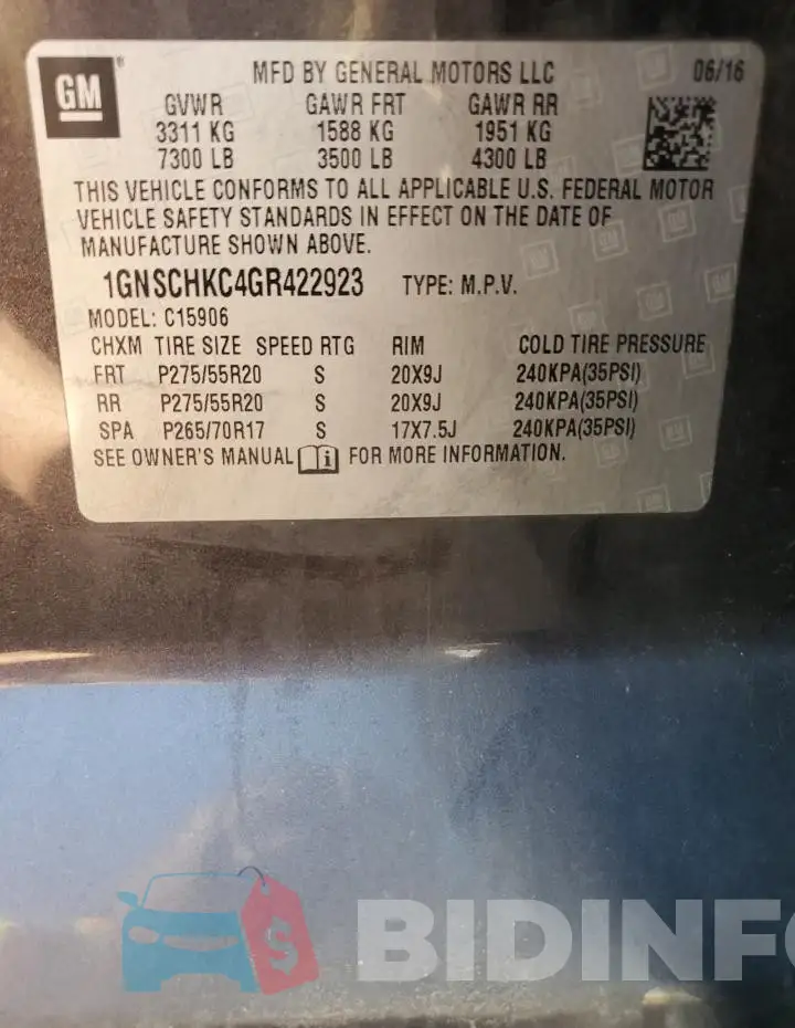 1GNSCHKC4GR422923 Photo# 14