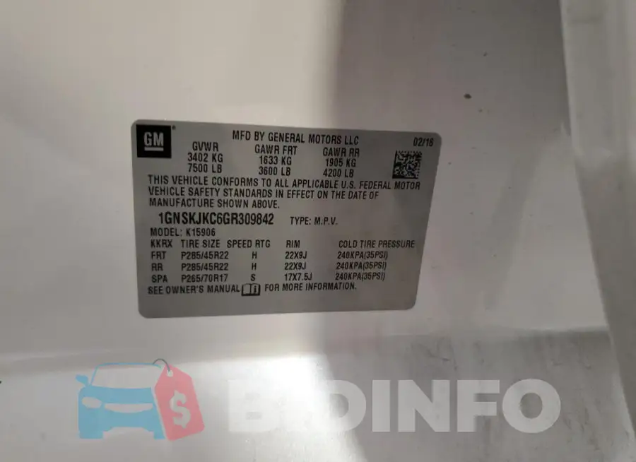 1GNSKJKC6GR309842 Photo# 13
