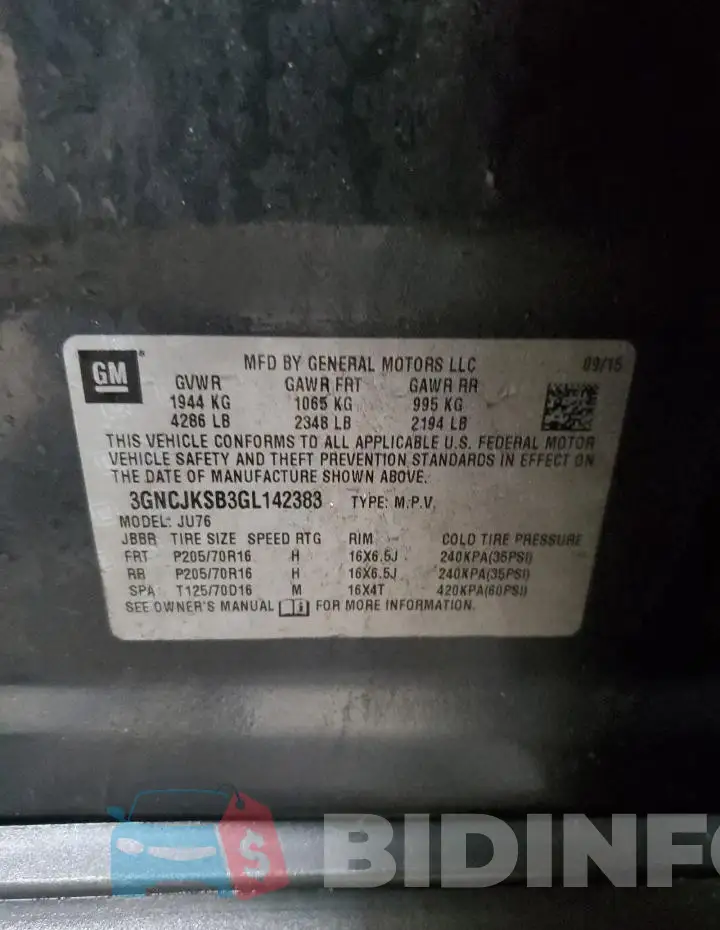 3GNCJKSB3GL142383 Photo# 13