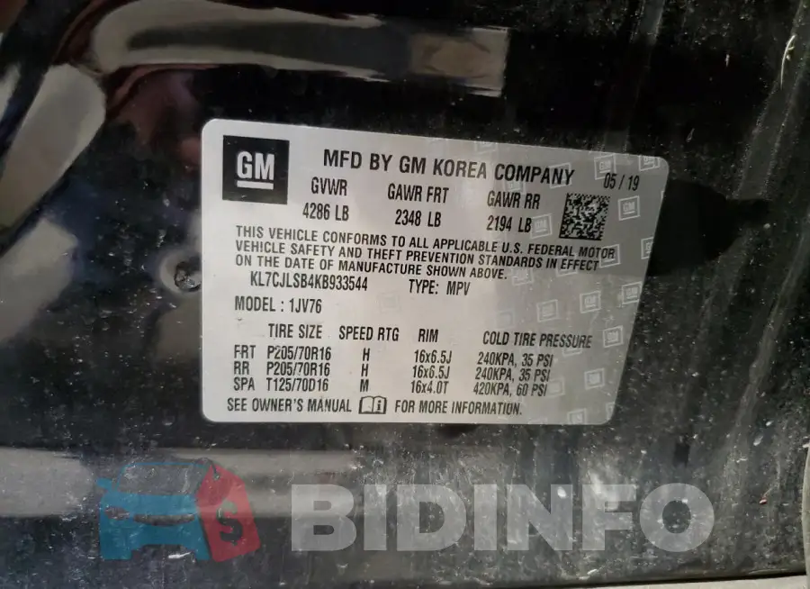 KL7CJLSB4KB933544 Photo# 13