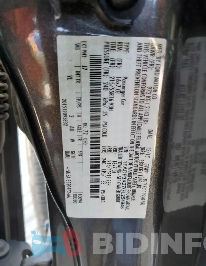 1FADP3K27GL254946 Photo# 12