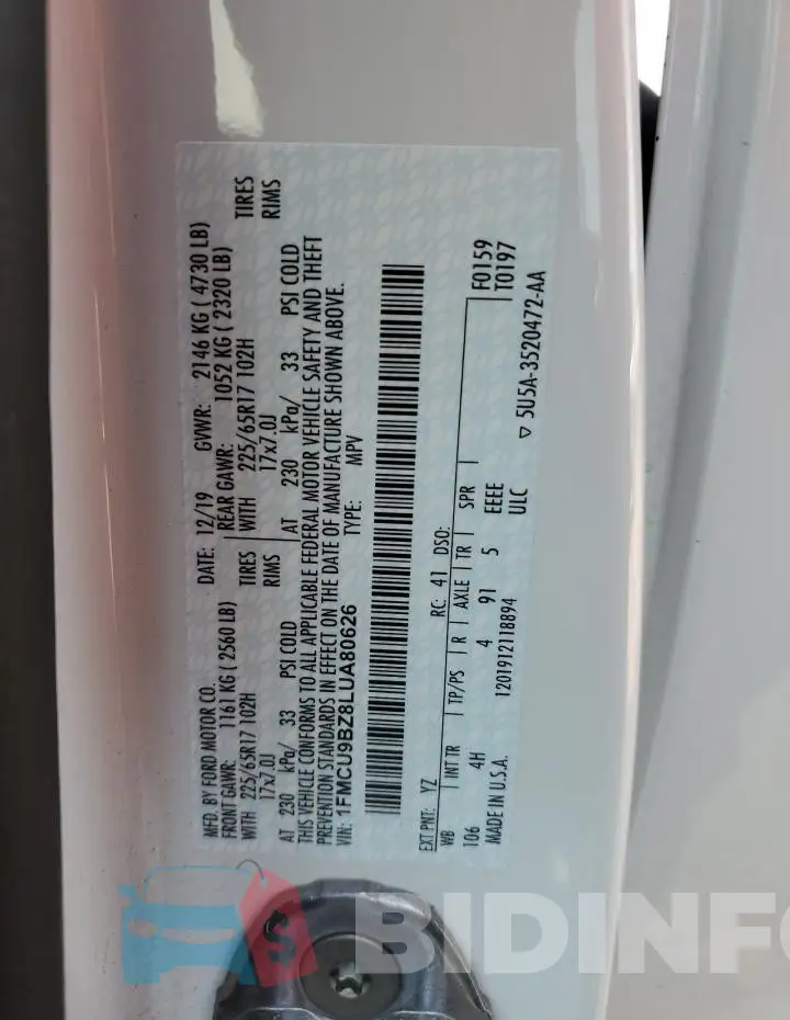 1FMCU9BZ8LUA80626 Photo# 12