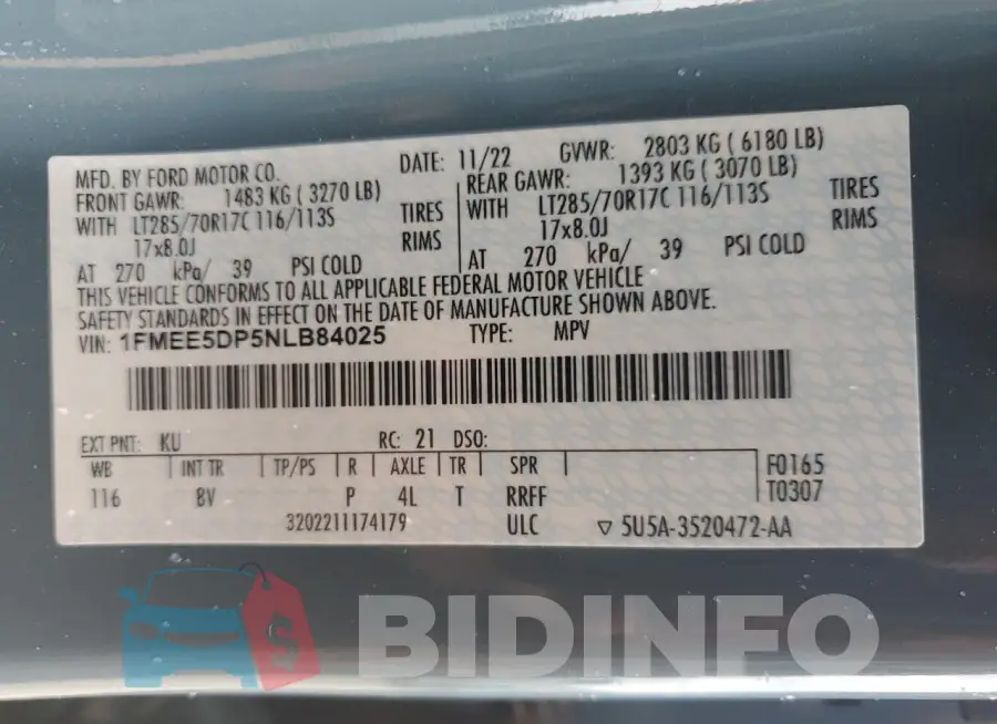 1FMEE5DP5NLB84025 Photo# 14