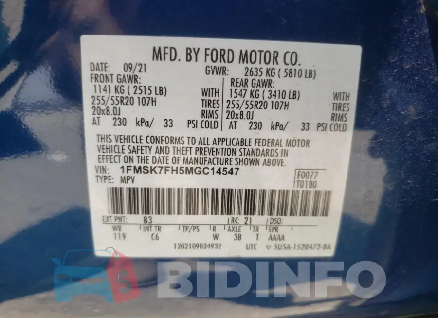 1FMSK7FH5MGC14547 Photo# 13