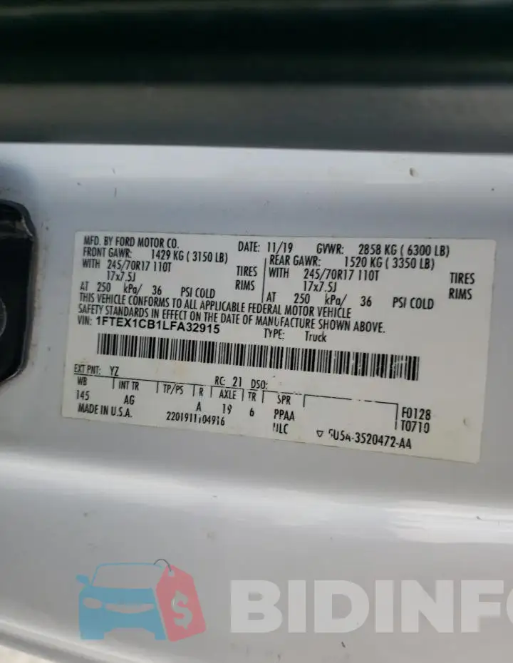 1FTEX1CB1LFA32915 Photo# 12