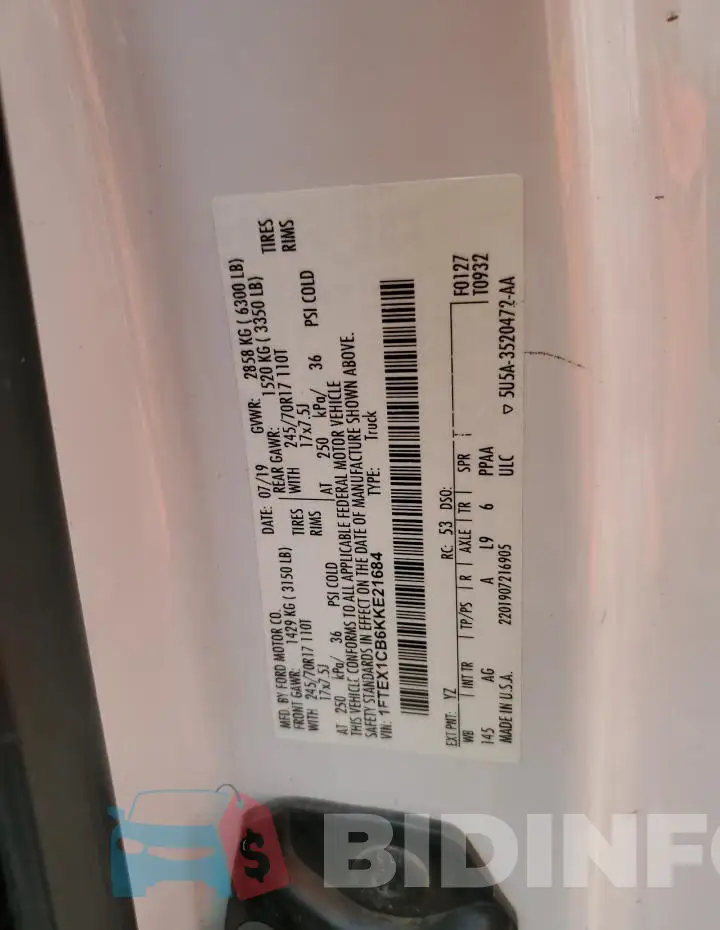 1FTEX1CB6KKE21684 Photo# 12
