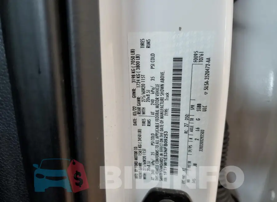 1FTFW1E53NFB09253 Photo# 12