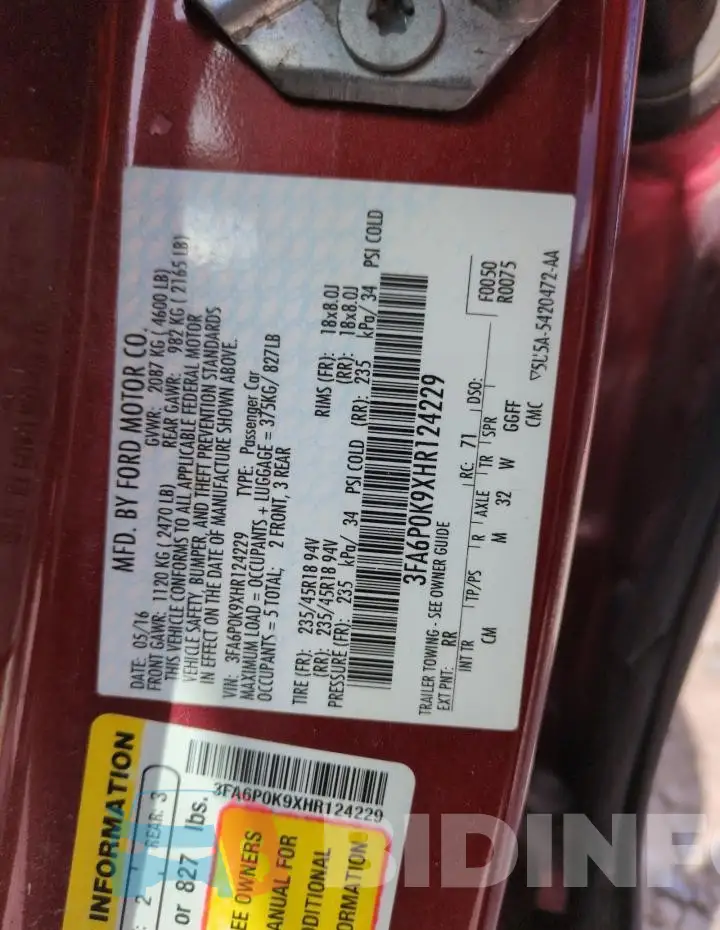 3FA6P0K9XHR124229 Photo# 12