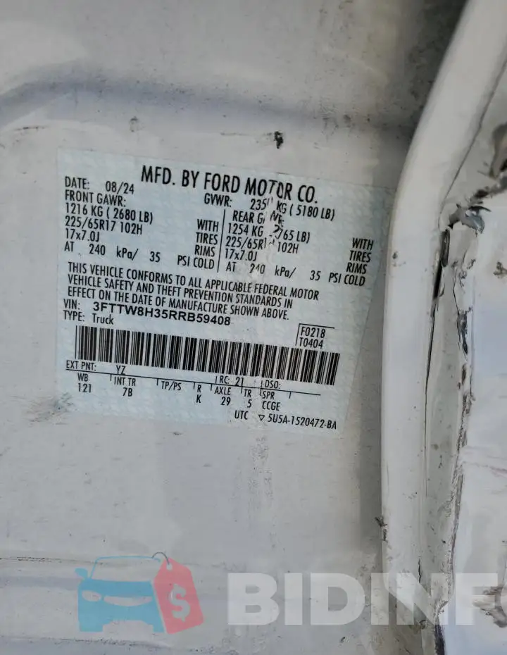 3FTTW8H35RRB59408 Photo# 12