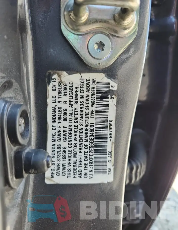 19XFC2E56GE046001 Photo# 12