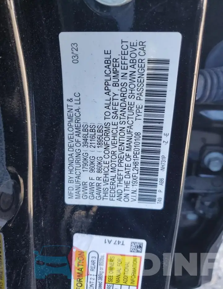 19XFL2H81PE010108 Photo# 13