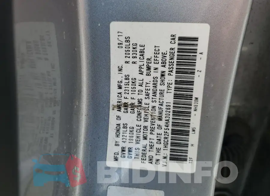 1HGCR2F54HA302691 Photo# 13