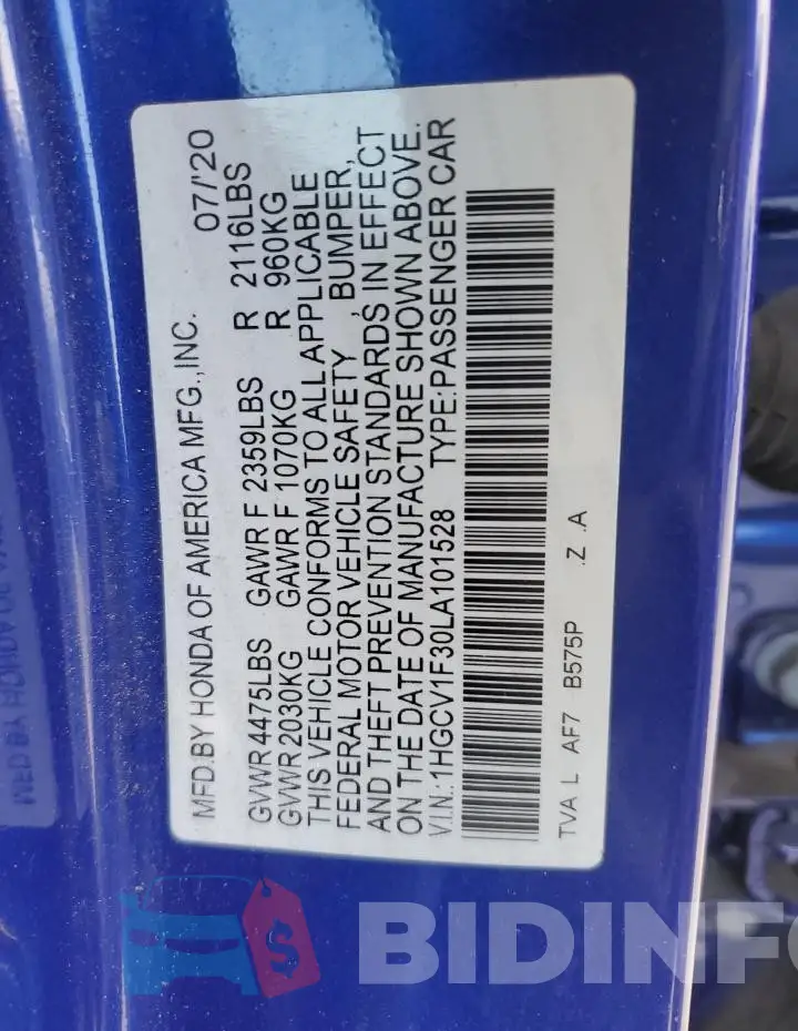 1HGCV1F30LA101528 Photo# 12