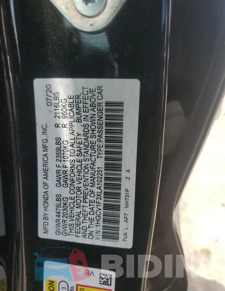 1HGCV1F3XLA102251 Photo# 12