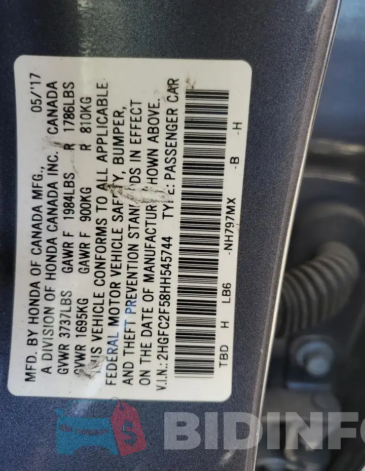 2HGFC2F58HH545744 Photo# 12