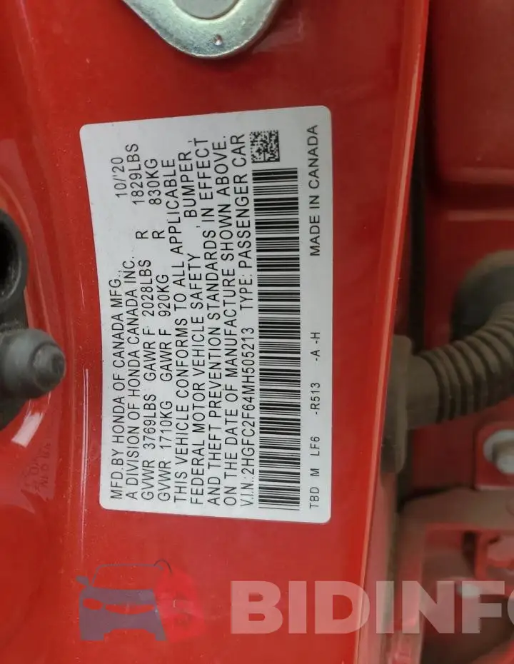 2HGFC2F64MH505213 Photo# 12