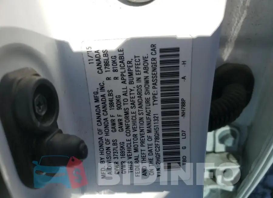 2HGFC2F78GH511321 Photo# 12
