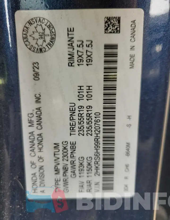 2HKRS6H99RH207610 Photo# 13