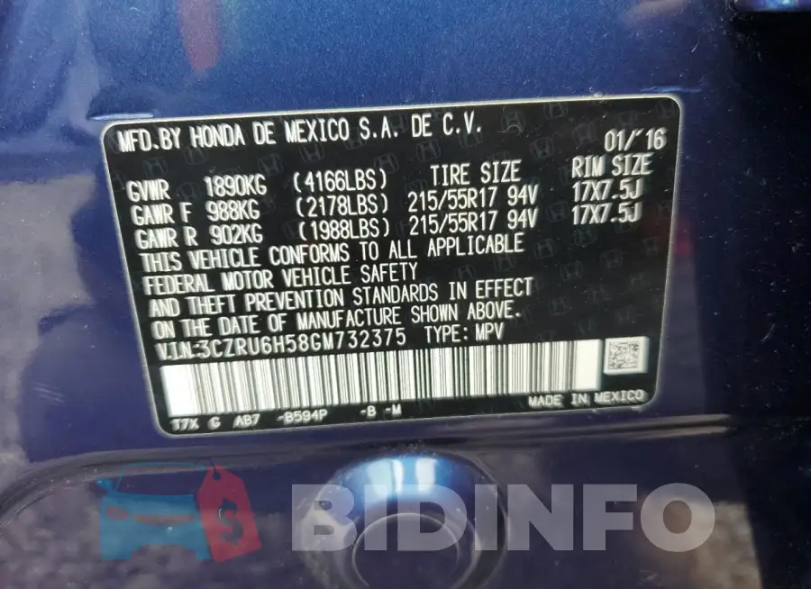 3CZRU6H58GM732375 Photo# 13