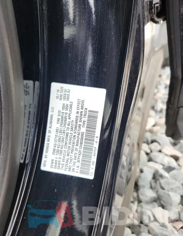 5FPYK2F12HB006993 Photo# 12