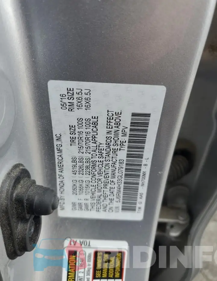 5J6RM4H33GL079183 Photo# 13