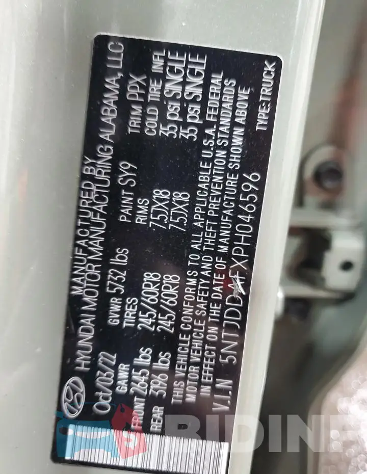5NTJDDAFXPH046596 Photo# 13