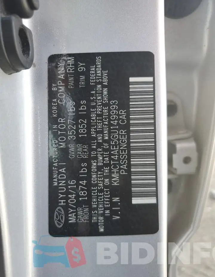 KMHCT4AE5GU149993 Photo# 13