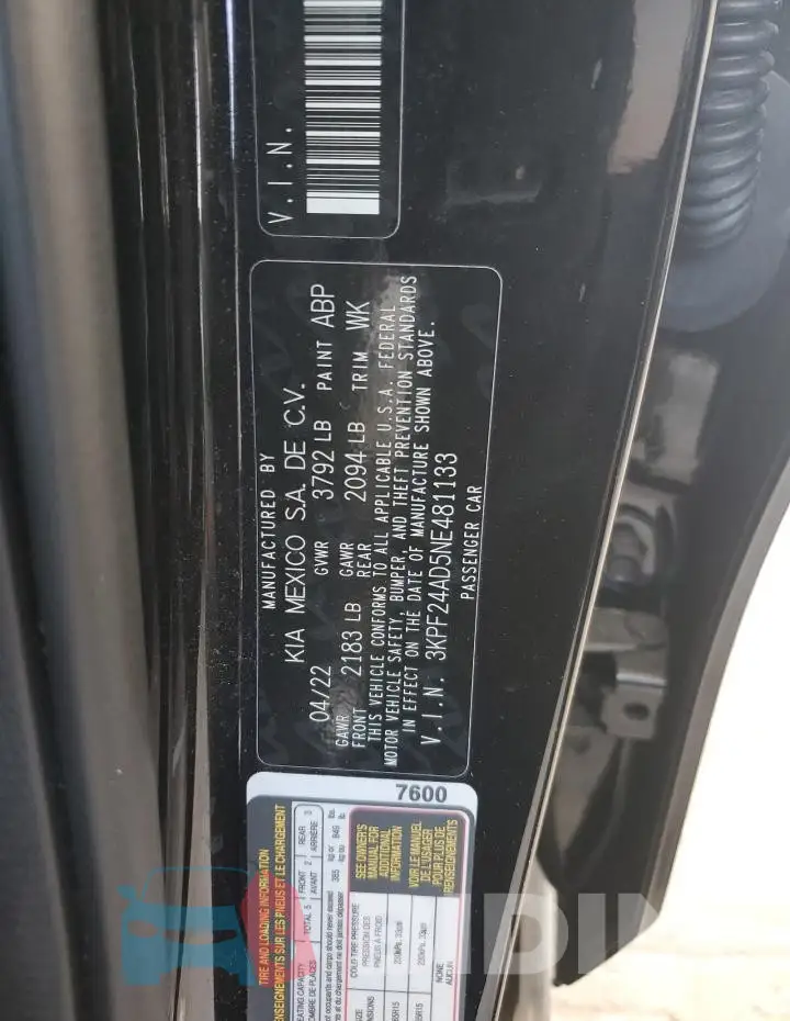 3KPF24AD5NE481133 Photo# 12