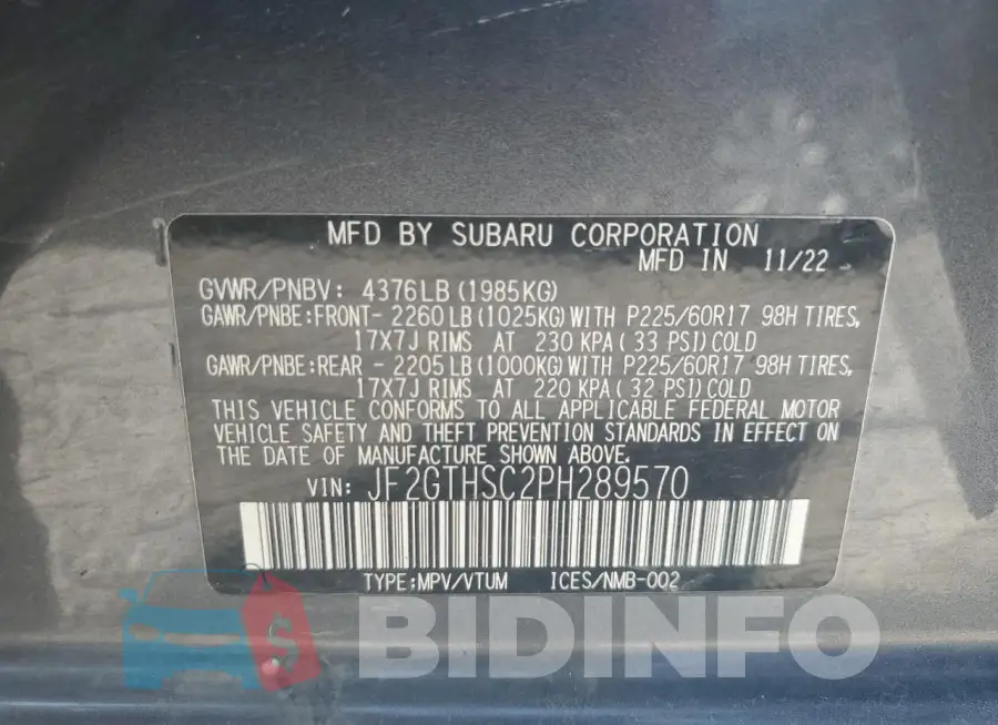 JF2GTHSC2PH289570 Photo# 13