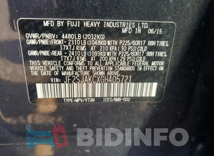 JF2SJAKCXGH405721 Photo# 13
