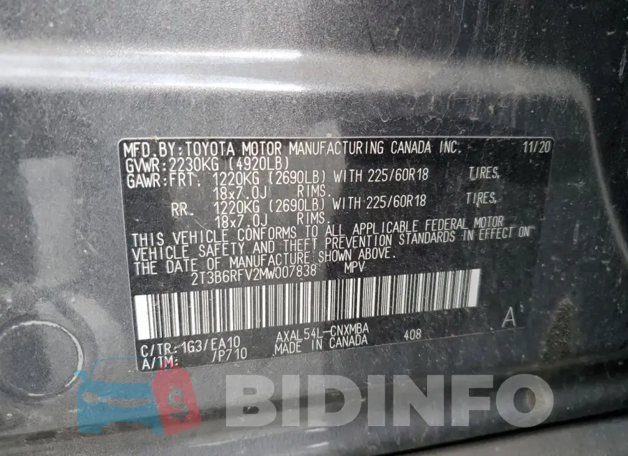 2T3B6RFV2MW007838 Photo# 13