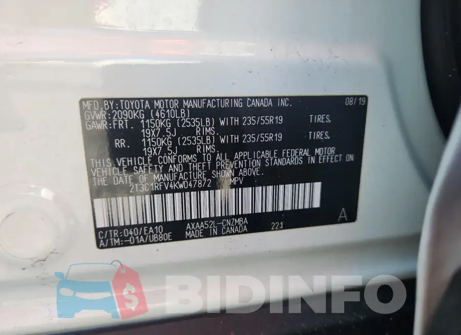 2T3C1RFV4KW047872 Photo# 14