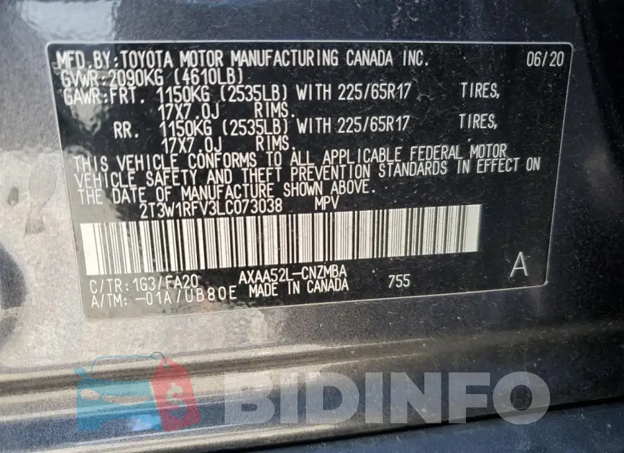 2T3W1RFV3LC073038 Photo# 12