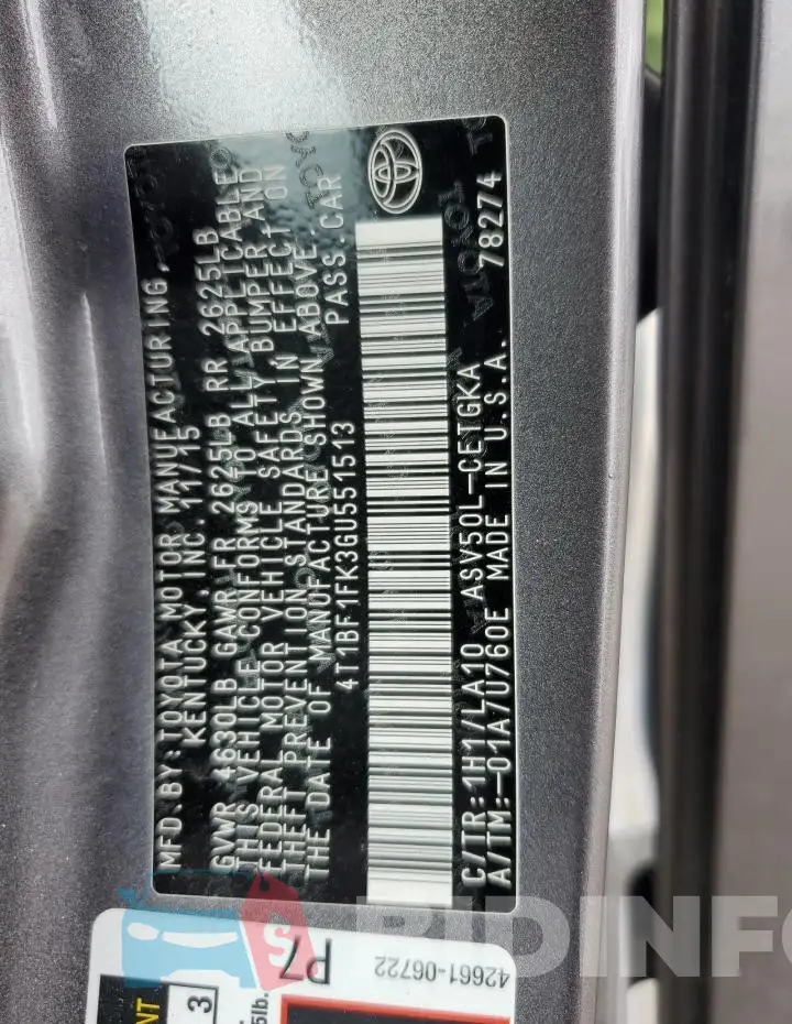 4T1BF1FK3GU551513 Photo# 12