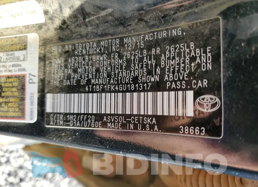4T1BF1FK4GU181317 Photo# 12