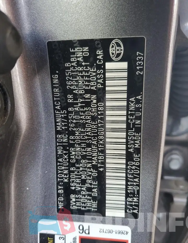 4T1BF1FK8GU171180 Photo# 12