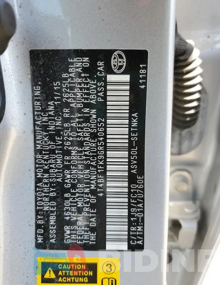 4T4BF1FK9GR540652 Photo# 12
