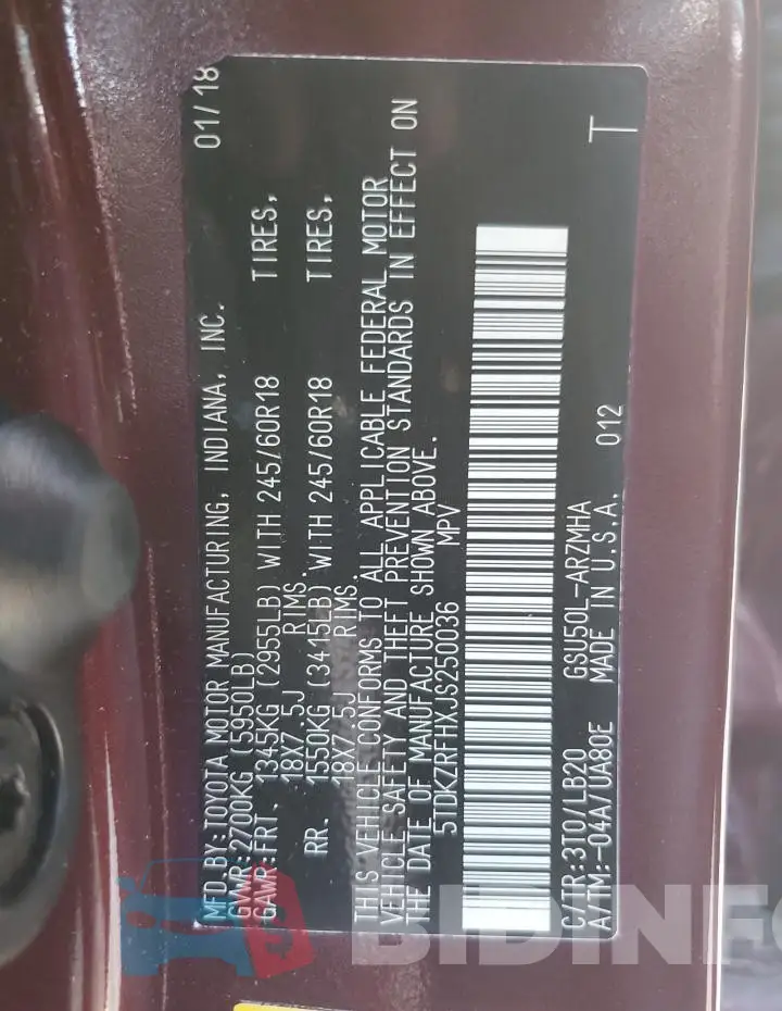 5TDKZRFHXJS250036 Photo# 12