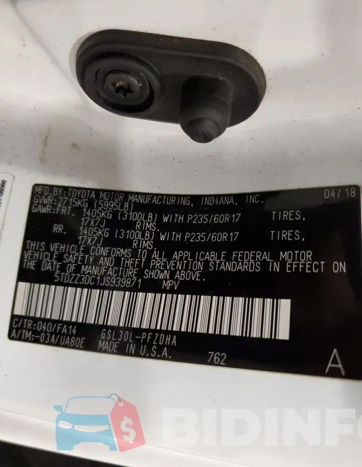5TDZZ3DC1JS939871 Photo# 13