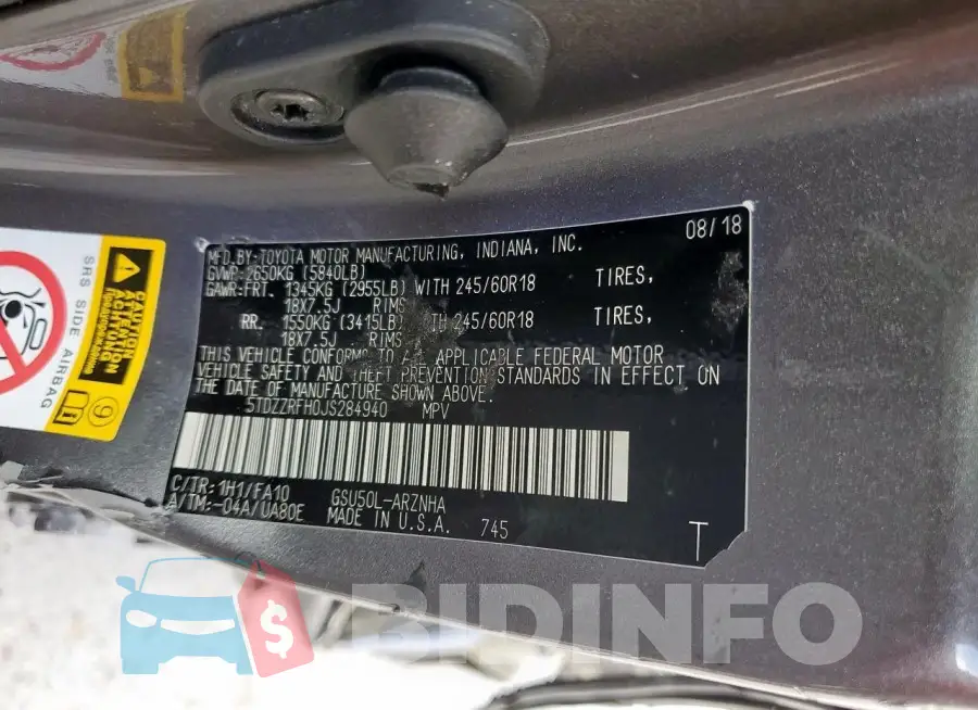 5TDZZRFH0JS284940 Photo# 13